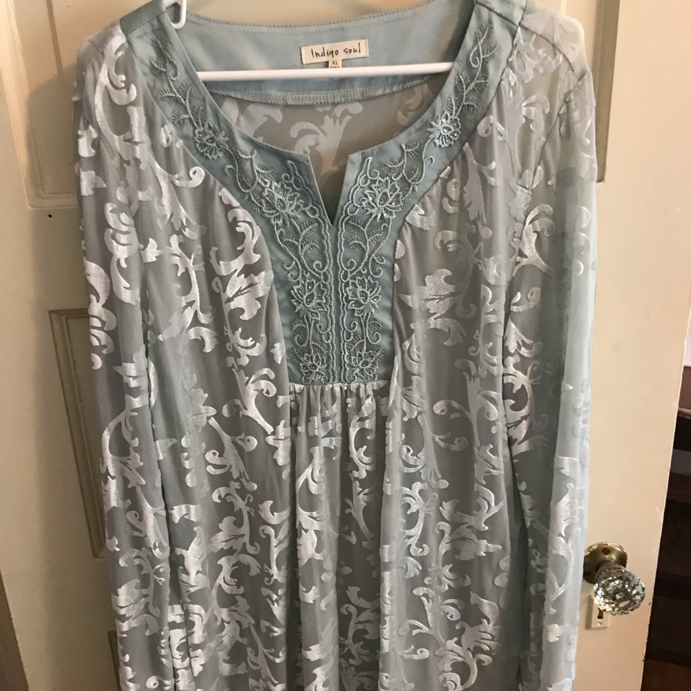 Gorgeous dusty blue long sleeve blouse